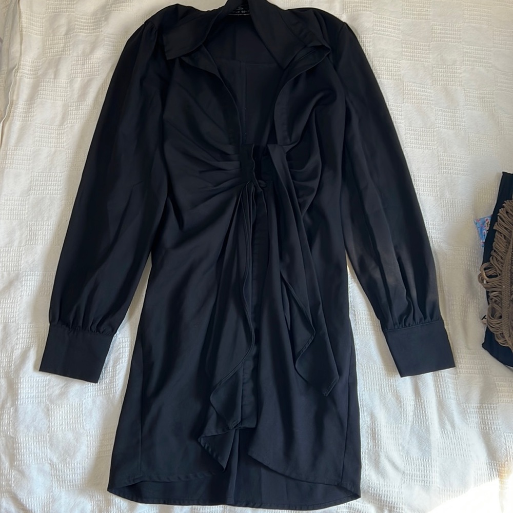 Black long sleeve plunger neckline dress